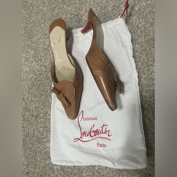 Vintage Christian Louboutin Kitten Heels Mules Leather Tassel 36.5 Pointed Toe - Picture 5 of 5